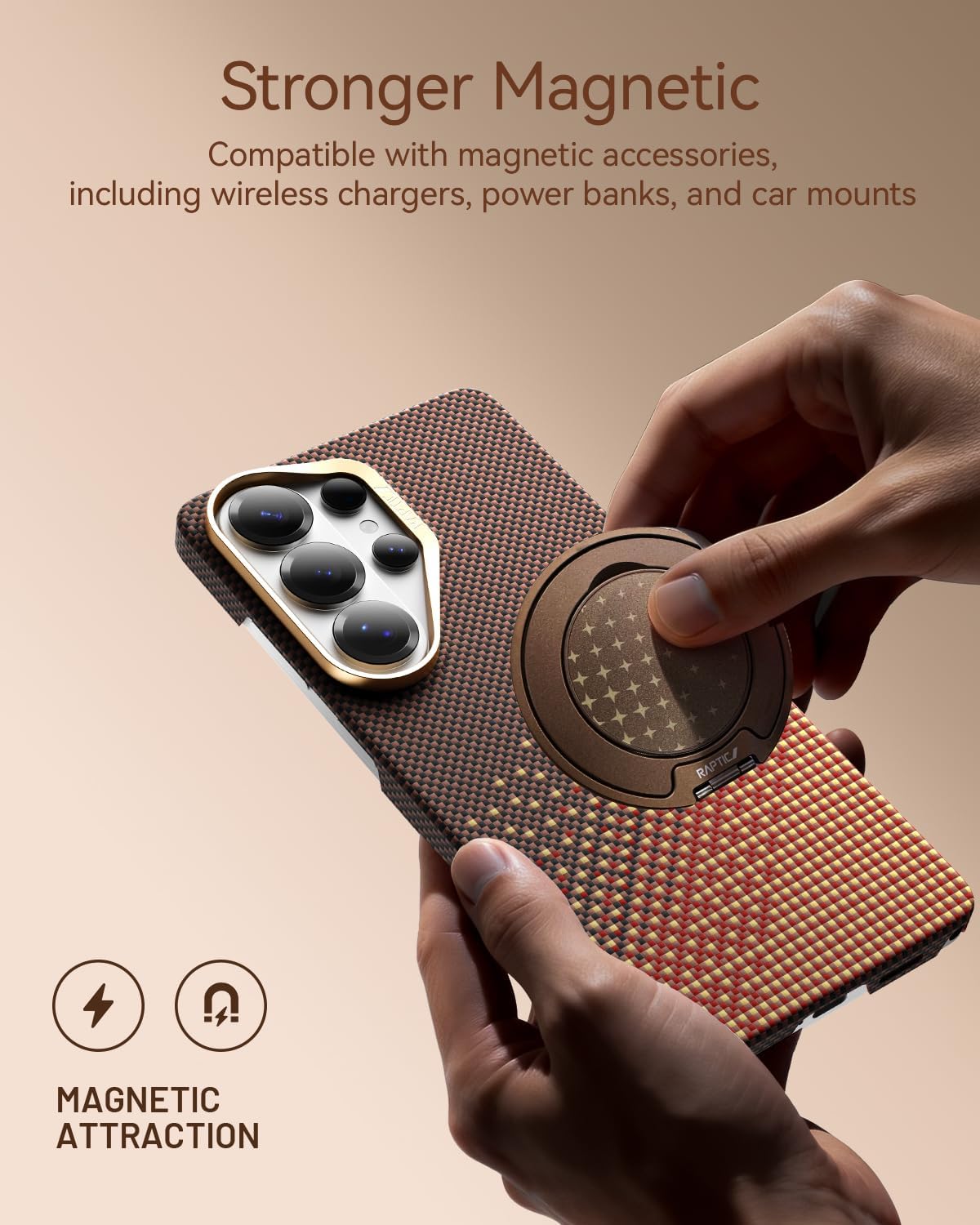 RAPTIC Aramid Skin for S26 Ultra Case, Compatible with MagSafe, Non-Slip & Ultra Slim Light Case for Samsung Galaxy S26 Ultra with Caseless Feeling, 1500D Aramid Fiber AeroWoven, Serenity Amber