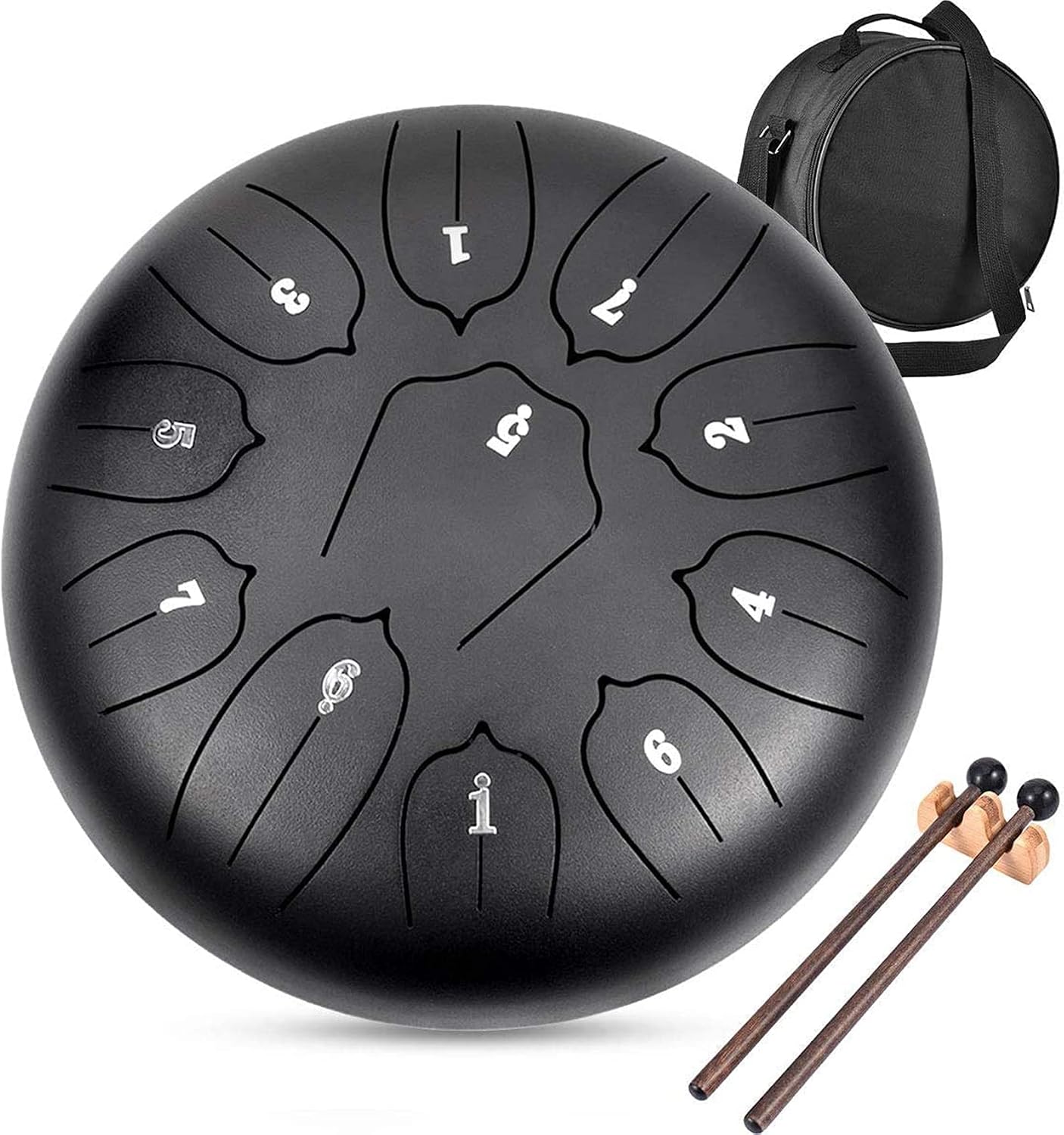 WZTO Tongue Drum, 11 Notes 10 Inch Steel Drum Handpan Drums Kit, Hand Drum Percussion Instrument with Drumsticks & Bags,for Healing Concert Yoga Meditation, Black
