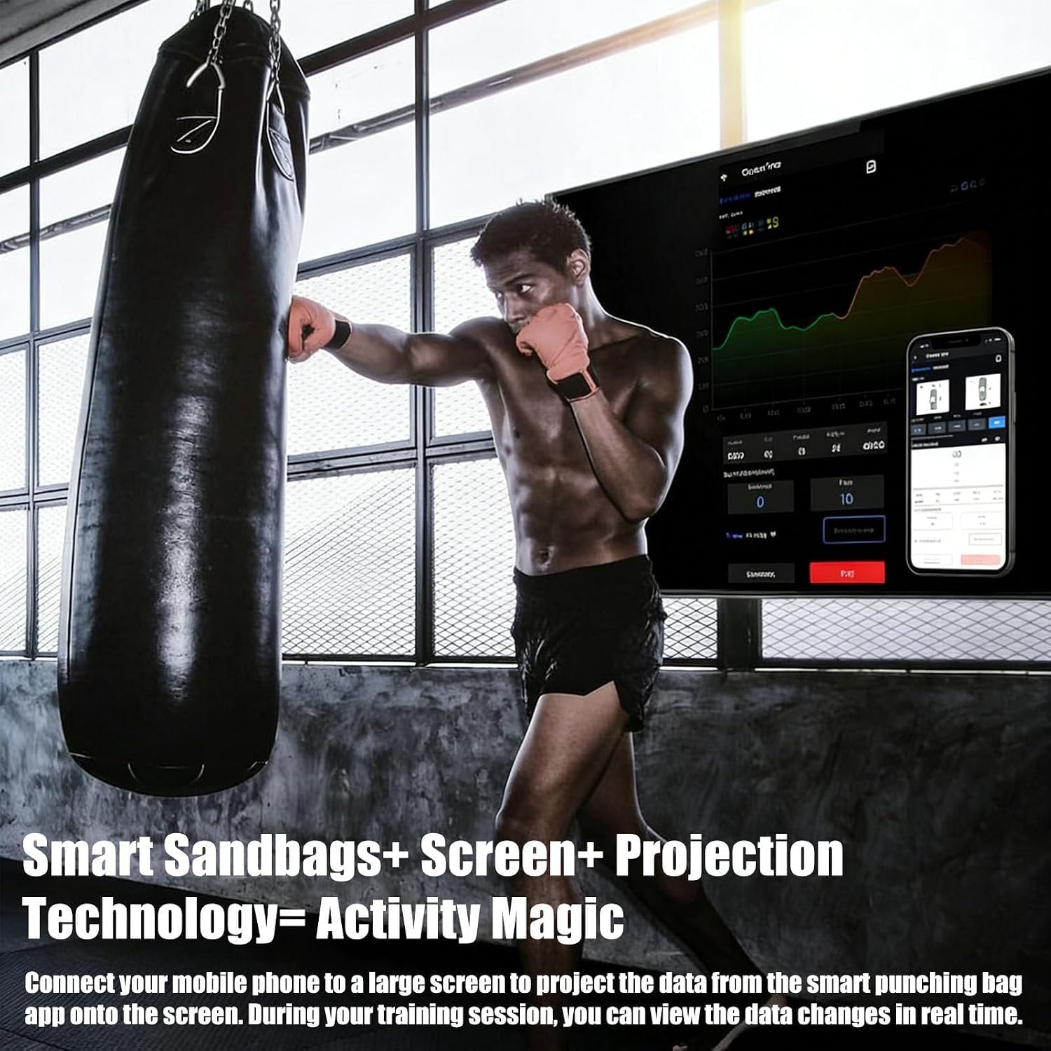 Misuratore di Potenza per Sacco da Boxe, Tracker Intelligente Senza Fili per Boxe con 200 Ore di Autonomia, Dati di velocità E Forza in Tempo Reale per Palestra Black One Size