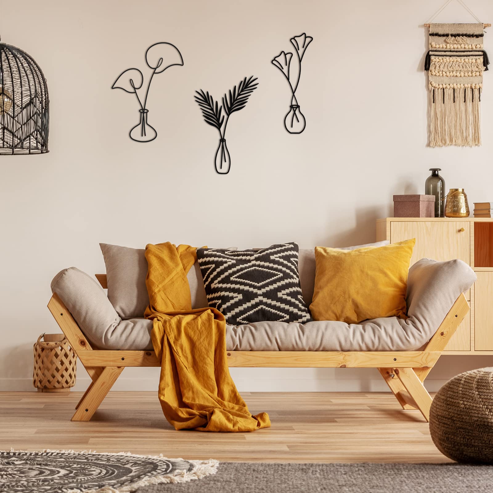 Buy 3 Pieces Metal Wire Flower Wall Decor Boho Metal Flower Wall Art