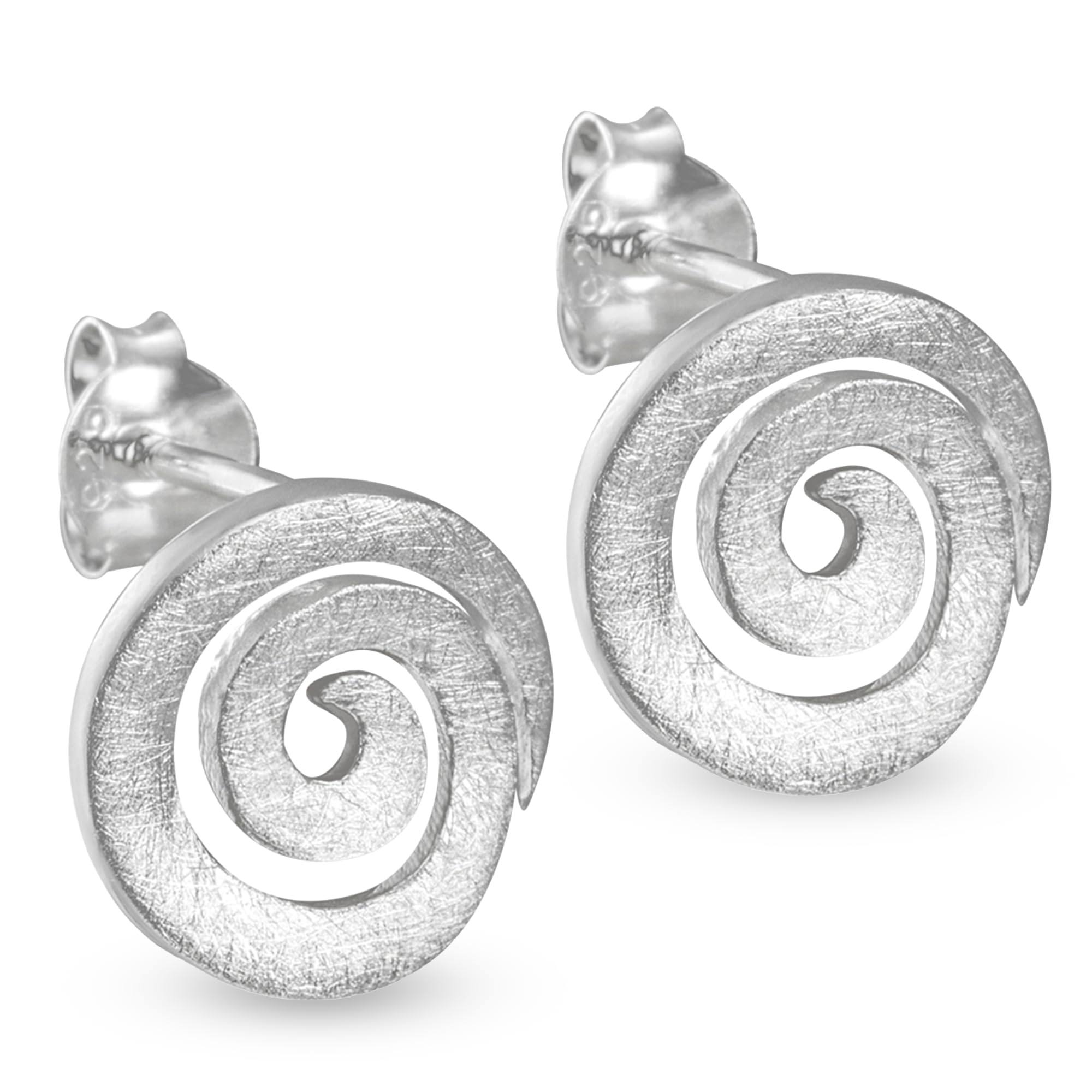 Vinani Damen Ohrringe 925 Silber - Ohrstecker Set für Frauen aus 925 Sterling Silber Spirale gebürstet gebogen OSQ