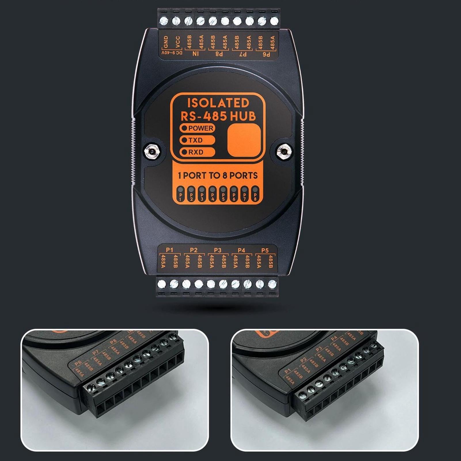 Ejoyous Hub 485, Ripetitore 485 Isolato in ABS 1 Ingresso 8 Uscite, Isolamento 2500 Vrms da 9 a 40 V CC da 300 Bps a 115,2 Kbps, per Espansione di Rete Industriale e Sistemi di Controllo per Esterni