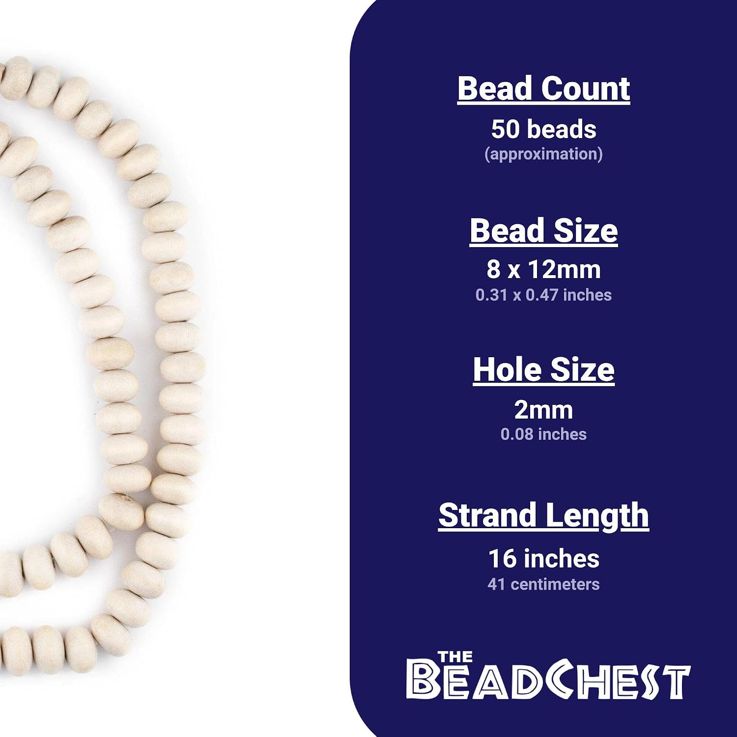 The Bead Chest Cream Abacus Natural Wood Beads (8x12mm): Organic Eco-Friendly Wooden Bead Strand for DIY Jewelry, Crafts, Necklace and Bracelet Making
