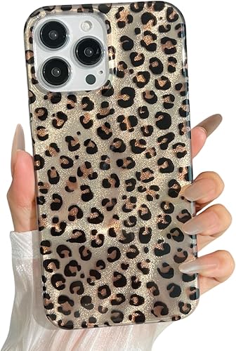 YUANLI Compatible with iPhone 13 Pro Max Case Shiny Cheetah Print Phone Case for
