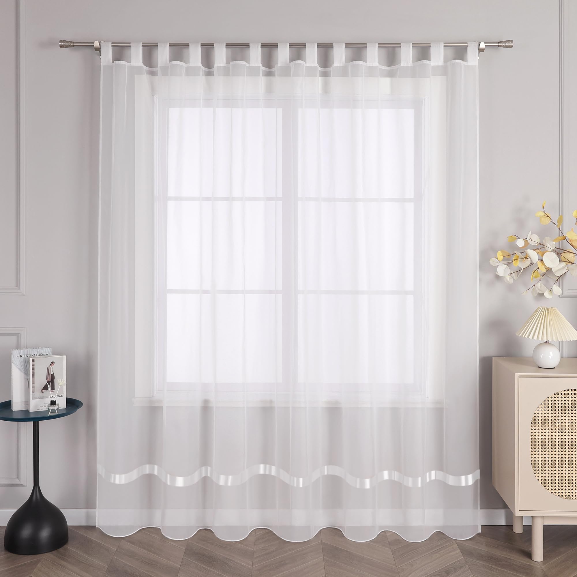 Joyswahl Voile Gardine mit Schlaufen transparenter Vorhang 450x245 Weiß