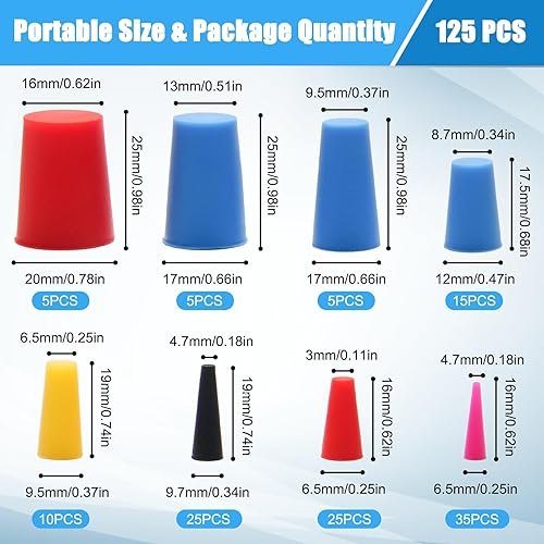 Miniatura 2 de 125 tapones de goma de silicona, tapones cónicos de goma de alta temperatura, 8 tamaños de 1/16 a 5/8 pulgadas para proteger tapones de agujeros,