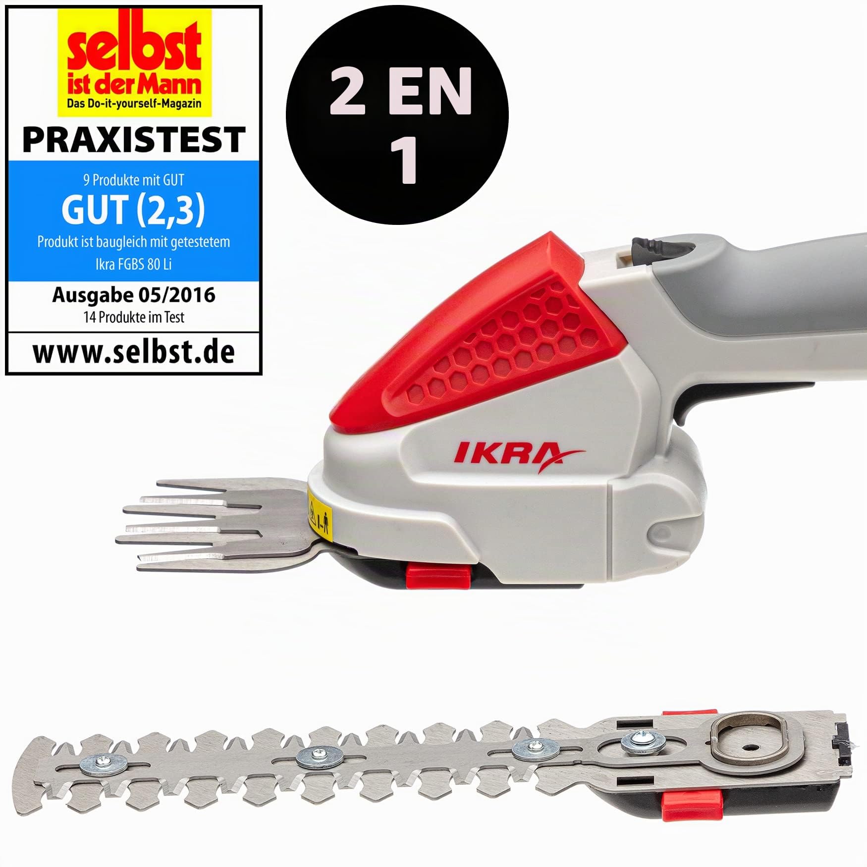 IKRA cisaille à gazon et arbuste sur batterie IGBS 1054 LI, 7,2V, autonomie max. 175 min, batterie, chargeur & sacoche inclus, Gris/Rouge