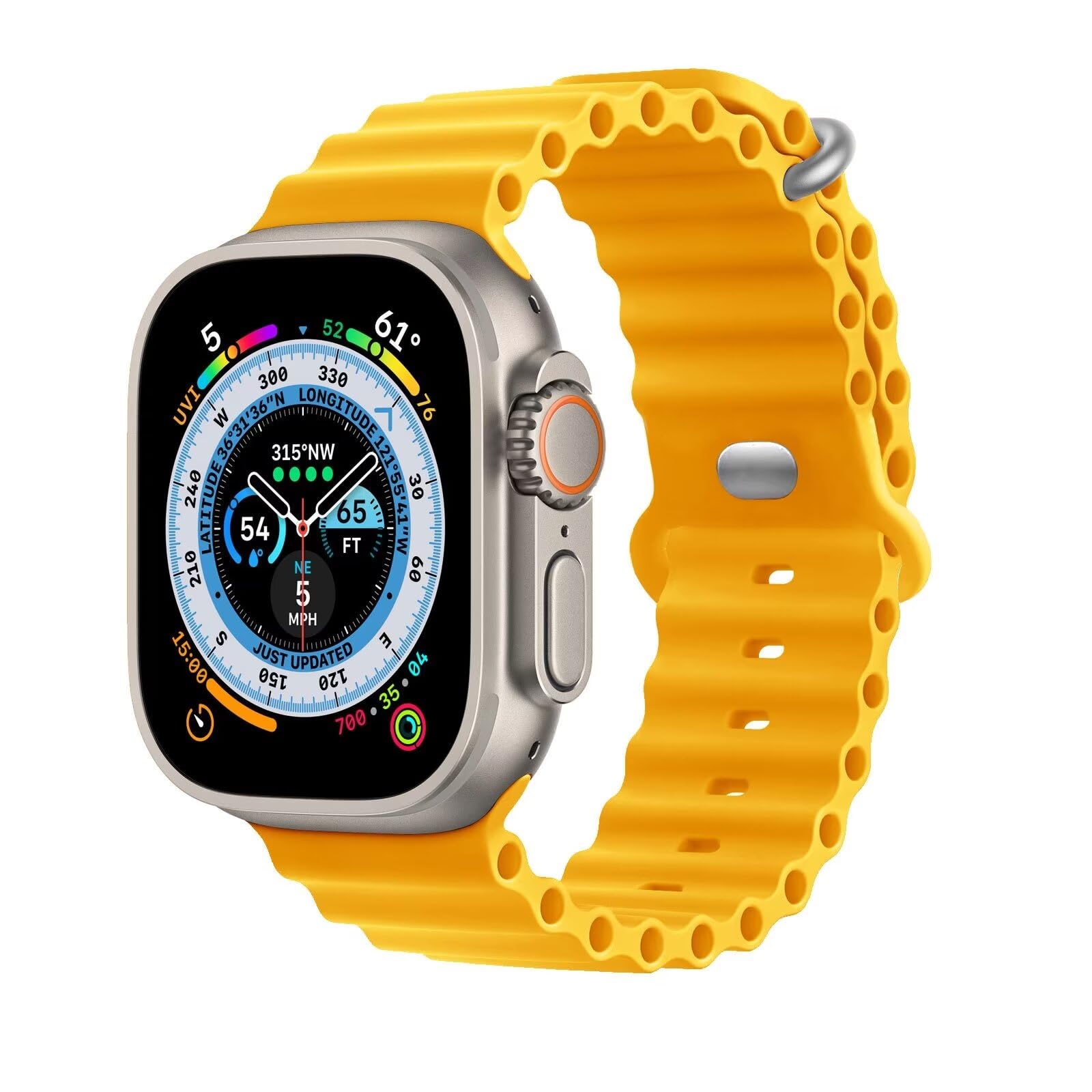 Silicone Ocean Strap Compatible with Apple Watch Ultra 3 2 1 49mm 46mm 45mm 44mm 42mm 41mm 40mm 38mm, Soft Sport Band for iwatch Series 11 10 9 8 7 6 5 4 SE 3 2 1, Yellow