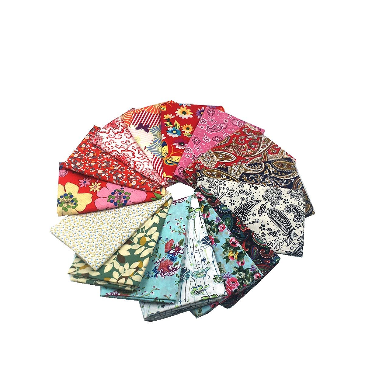 15 PCS Different Pattern Multi Color 100% Cotton Poplin Fabric Fat Quarter Bundle 18" x 22" Patchwork Quilting Fabric Red Green And Paisley Series