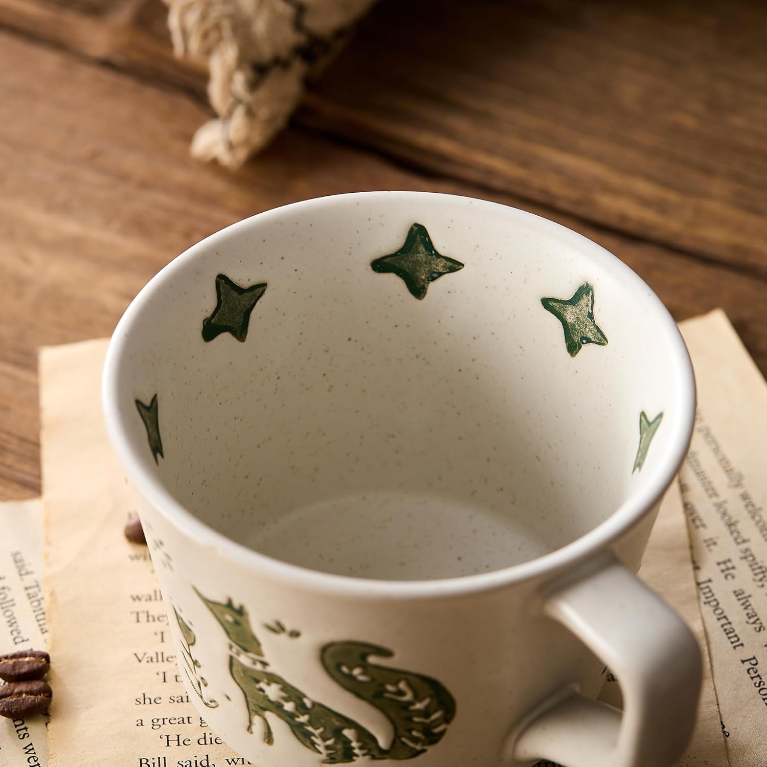 12 oz Vintage Ceramic Coffee Mug Set of 4 - Handmade Stoneware Pottery Countryside Farmhouse Fall Autumn Tea Mugs with Big Handle for Latte,Cocoa,Dishwasher & Microwave Safe Cups (Animals)