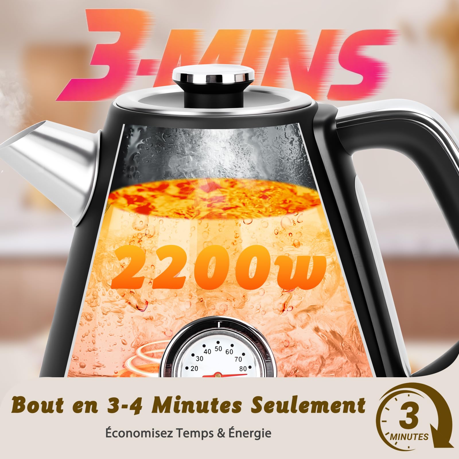 Taylor Swoden Aladin - Bouilloire rétro Vintage themomètre intégré, 2200W, 1,7L. Acier inoxydable, arrêt automatique, cadran de température.