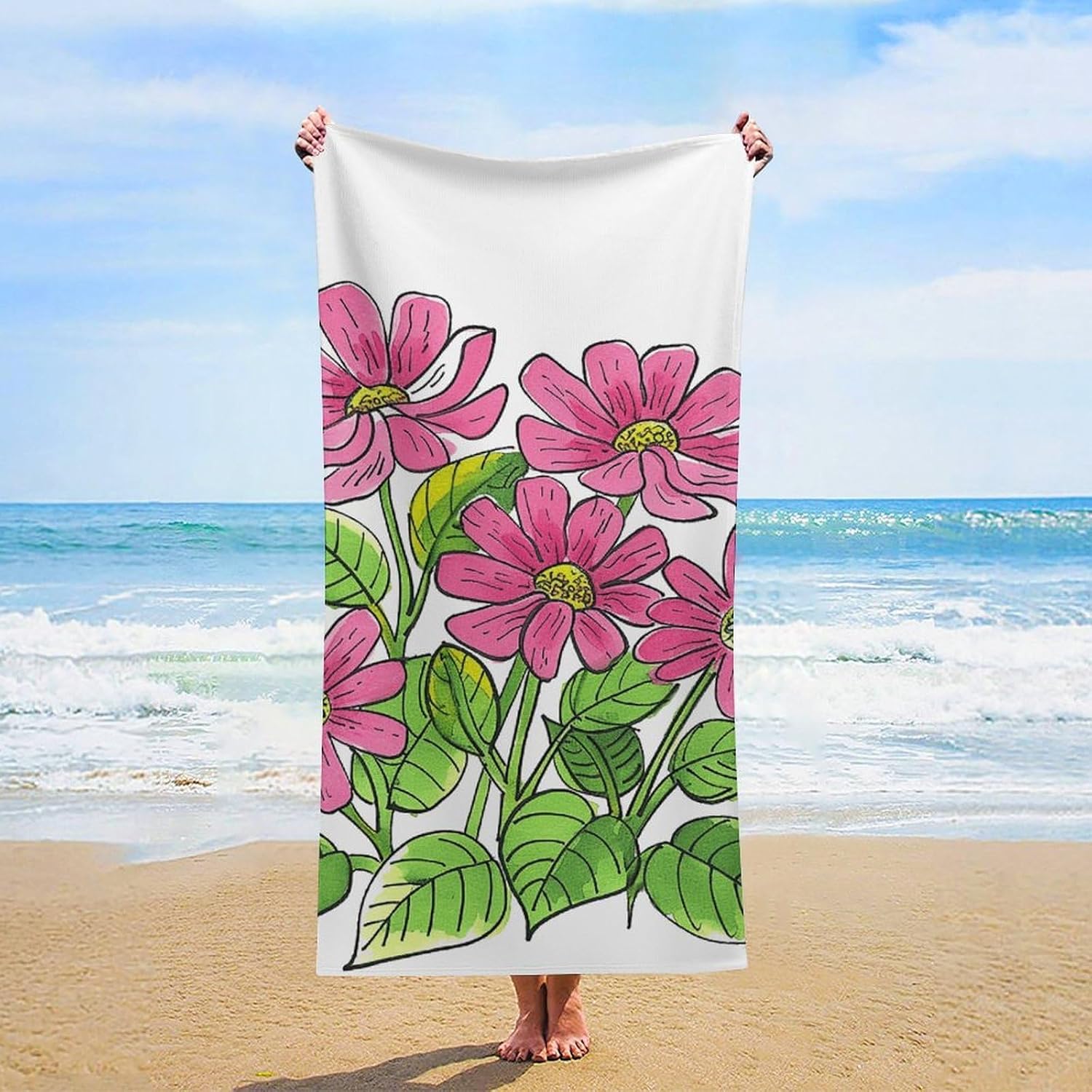 Painted Peach Flowers Oversized Beach Towel Set 31x 61 in