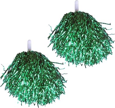 2Pcs Metallic Cheerleader Pompoms with Handle Hand Flowers Pom Poms Sports Events Dancing Atmosphere Props Green
