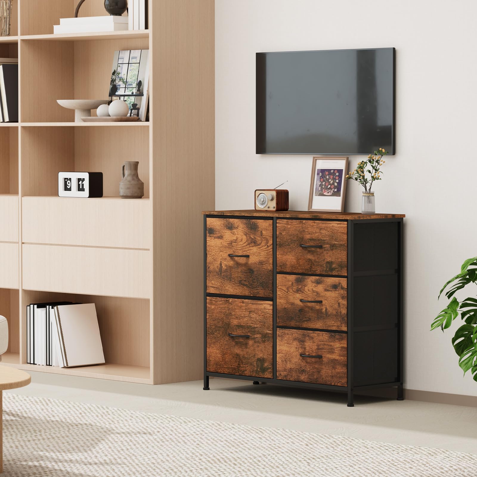 Amazon｜Somdot チェスト タンス 収納 引き出し5杯 布製 大容量 3段