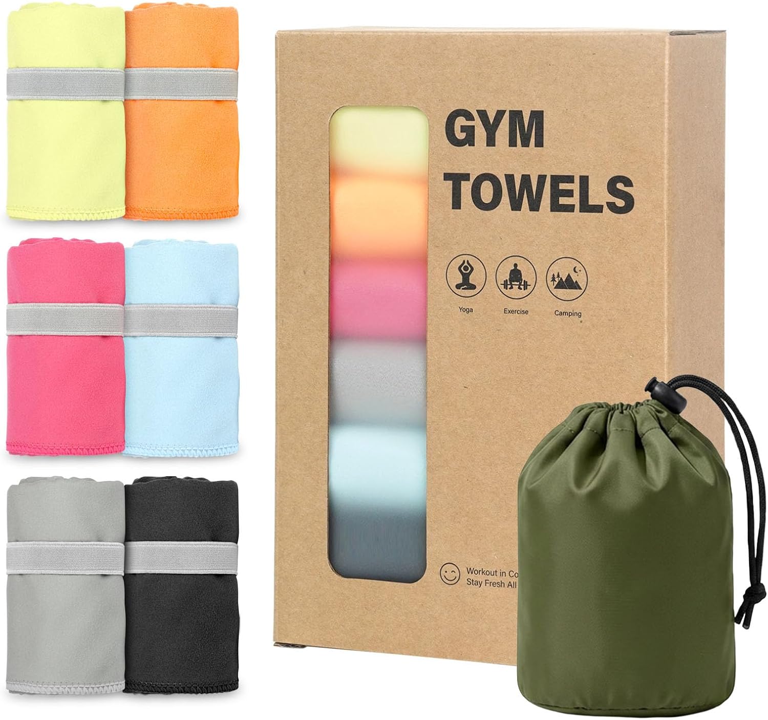 KODAMO Camping Towels 6 Pack, Quick Dry Microfiber Travel Towels Set