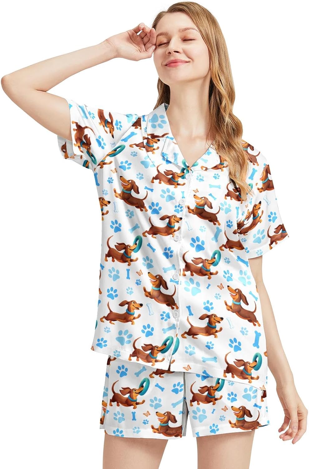 Pajamas for Women Set Silk Satin Sleepwear Button Down Short Sleeve Top and Shorts Loungewear 2 Piece Pj Sets - Image 6