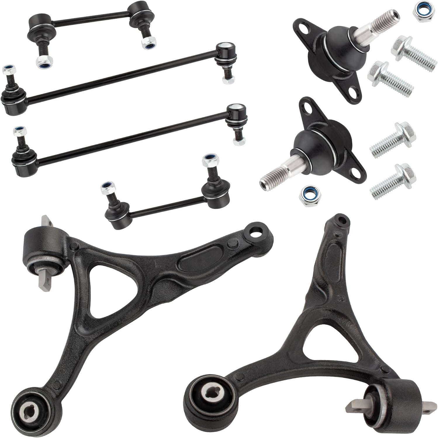 8pc Set Front Lower Control Arms w/Ball Joints Sway Bar Links, Fit for 2003 2004 2005 2006 2007 2008 2009 2010 2011 2012 2013 2014 for Volvo XC90, K640447 K80425 K640446 K500153 K80501