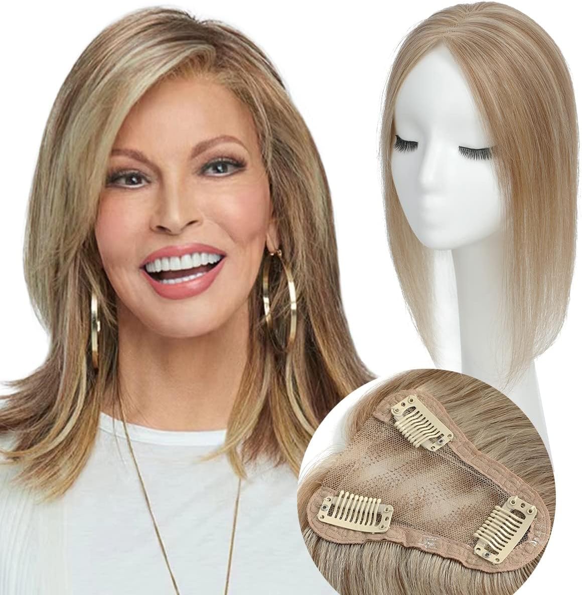 Real Human Hair Toppers for Women - No Bangs, Premium Remy Hair Toppers, 14 Inch