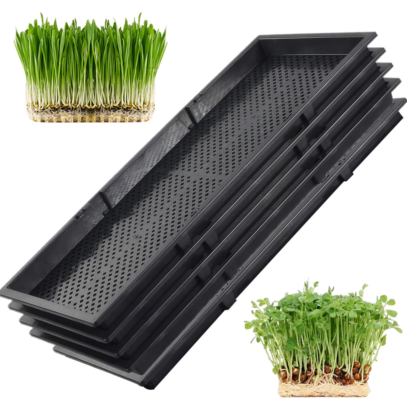 5Pcs Seed Starter Tray 22x9.5" Seedling Tray with Mesh Bottom Polypropylene Reusable Plant Tray for Seedlings Indoor Gardening Growing Microgreens Soil Blocks Wheatgrass Seed Trays Planting Trays Plan