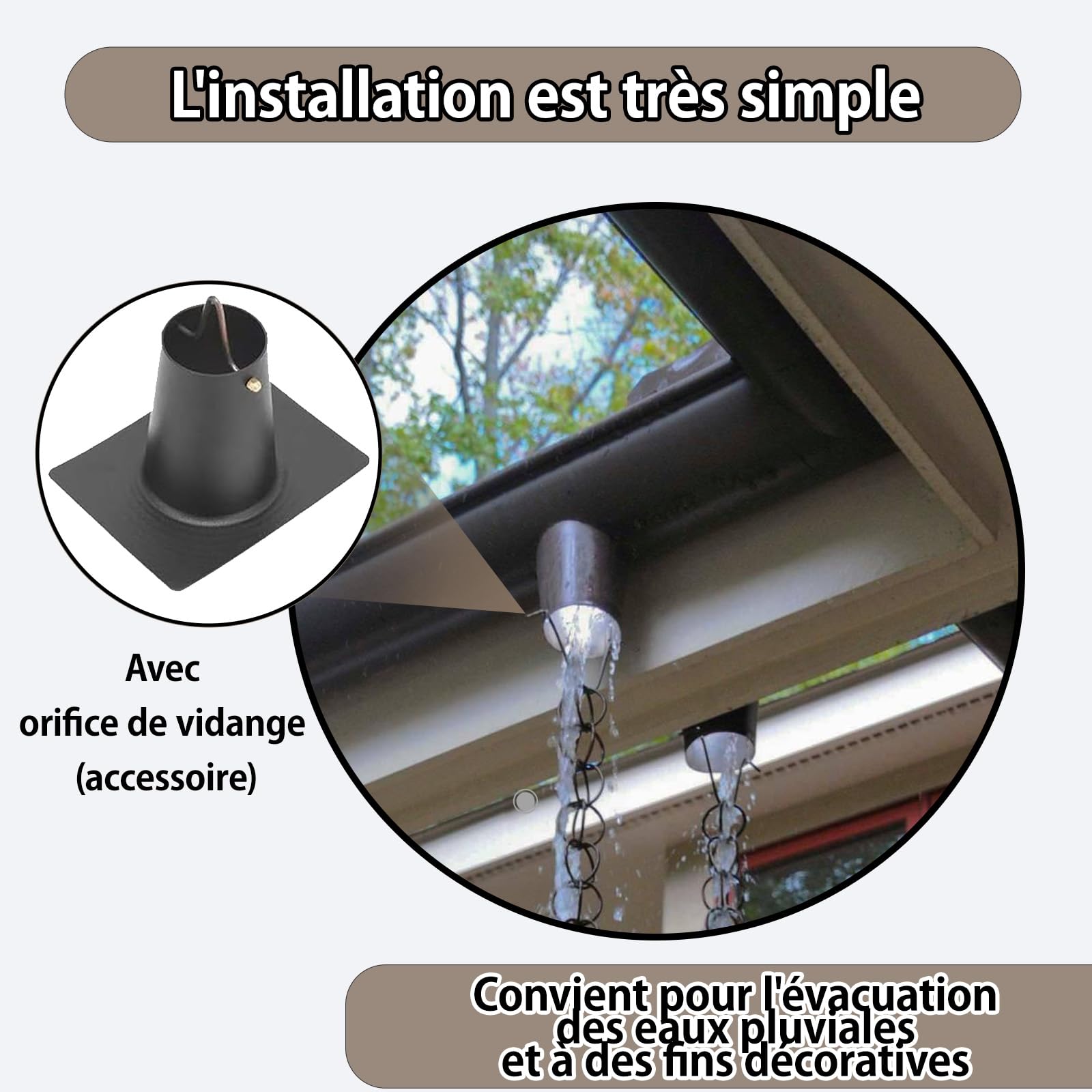 Chaîne de Pluie Alliage Aluminium - ChaîNe Attrape-Pluie pour GouttièRe,Chaîne De Pluie Décorative,Remplacement Pratique et Esthétique des Descentes de Gouttières,Décoration de Jardin.(Noir)