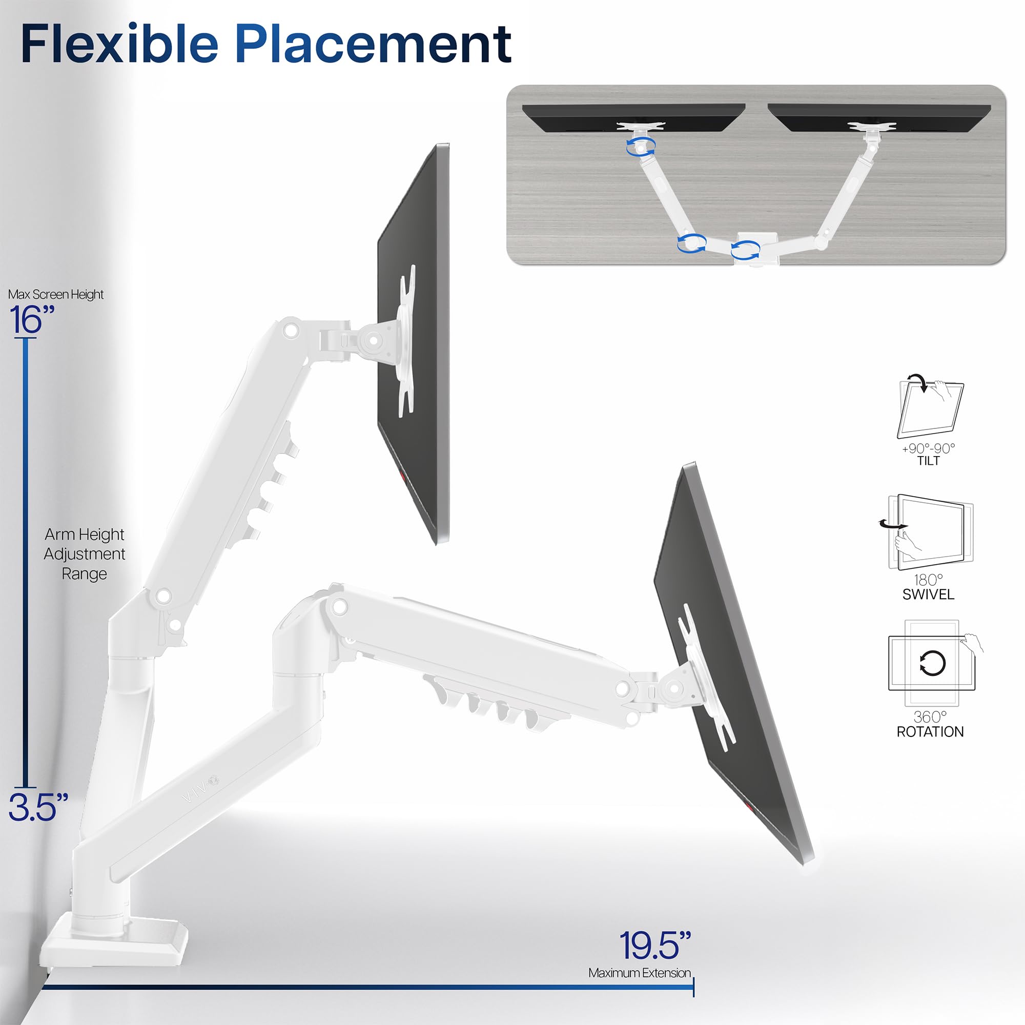 VIVO Supporto articolato doppio da 17 a 27 pollici con molla pneumatica per 2 schermi monitor con VESA max 100 x 100, bianco (STAND-V102OW)