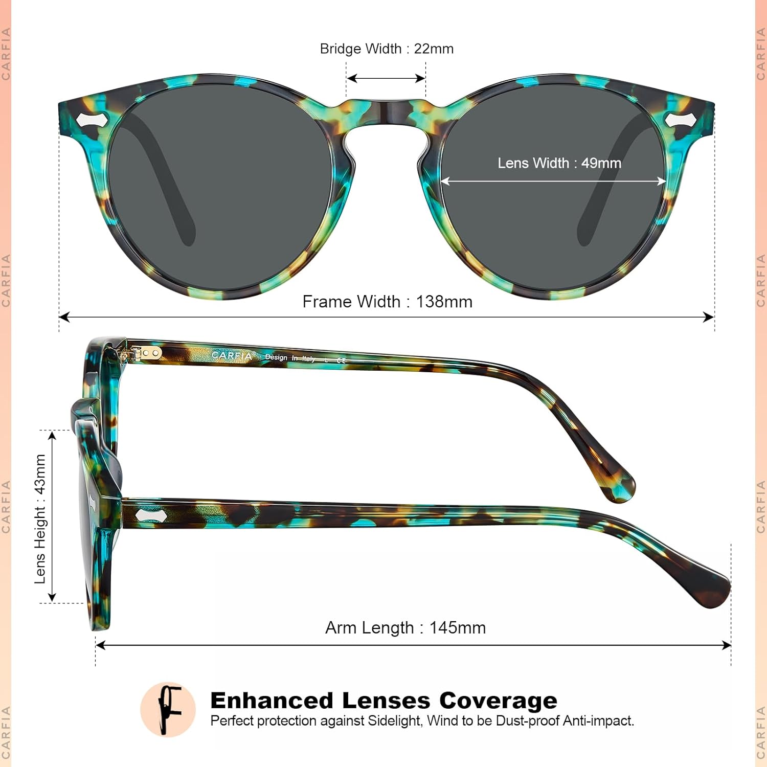 CARFIA Retro Polarized Sunglasses for Women UV Protection Acetate Classic Vintage Style Round Shades - Image 4