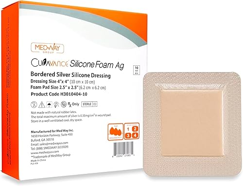 Miniatura 7 de MedVance Aderezo de silicona plateado con borde estéril altamente absorbente, sacro, sacro, 9 x 9 pulgadas (almohadilla de 6.6 x 6.4 pulgadas), 5