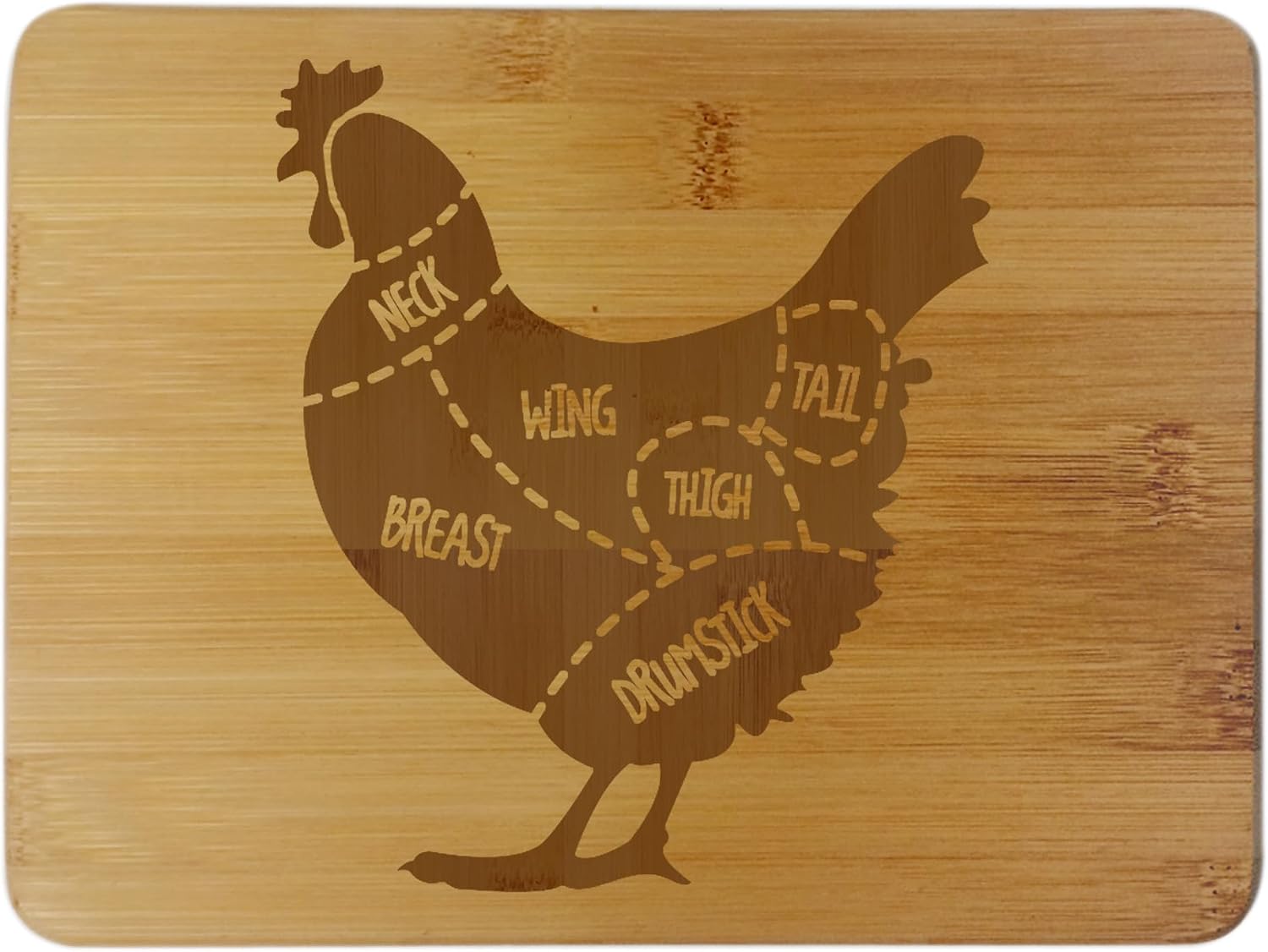 Chicken Meat Map Laser Engraved Bamboo Cutting Board - Wedding, Housewarming, Anniversary, Birthday, Holiday, Gift (9.75" by 6.75")