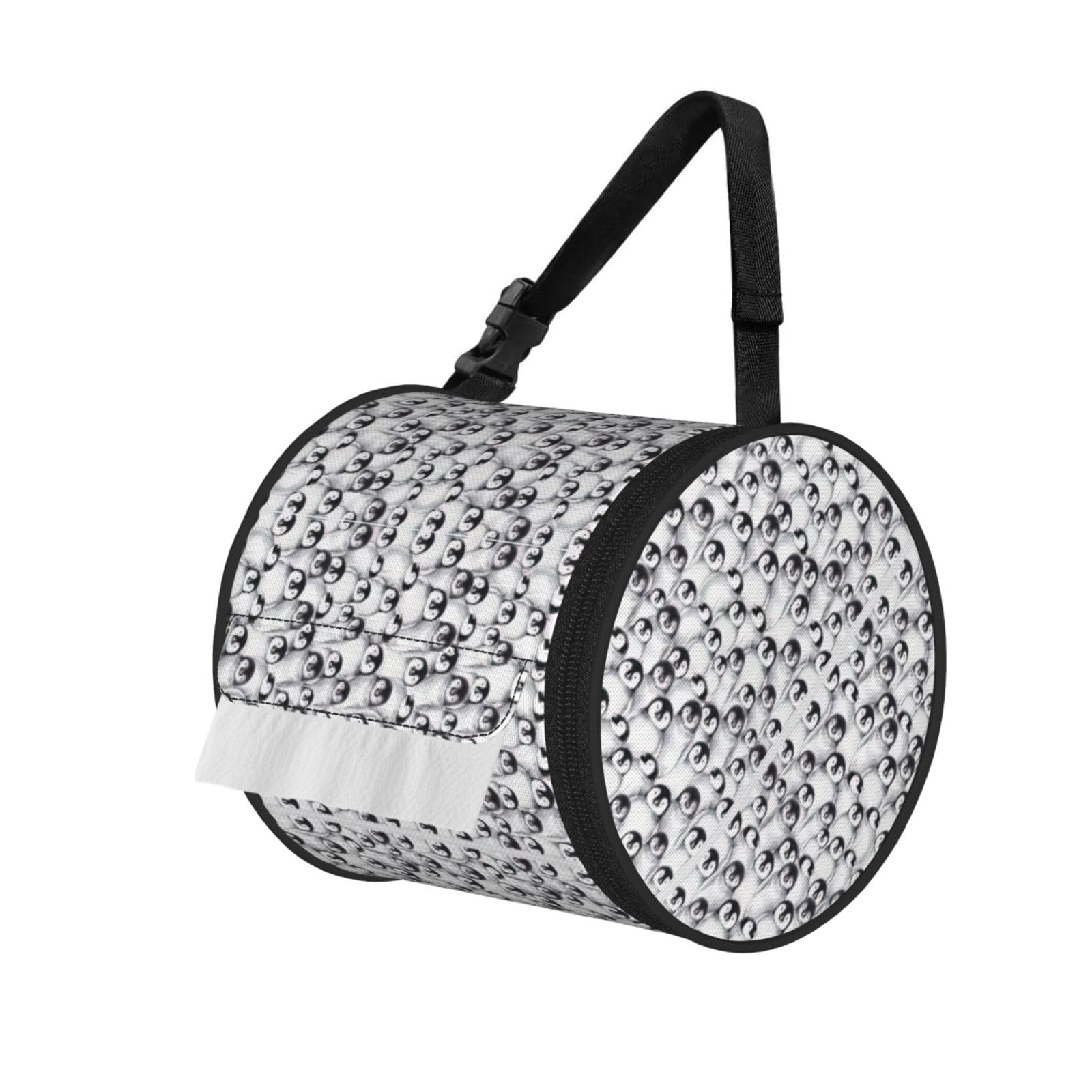 Cute Penguins Sketch Print Cylinder Tissue Holder Bag With Strap, Portable Roll Dispenser Case For Car Rv Camping