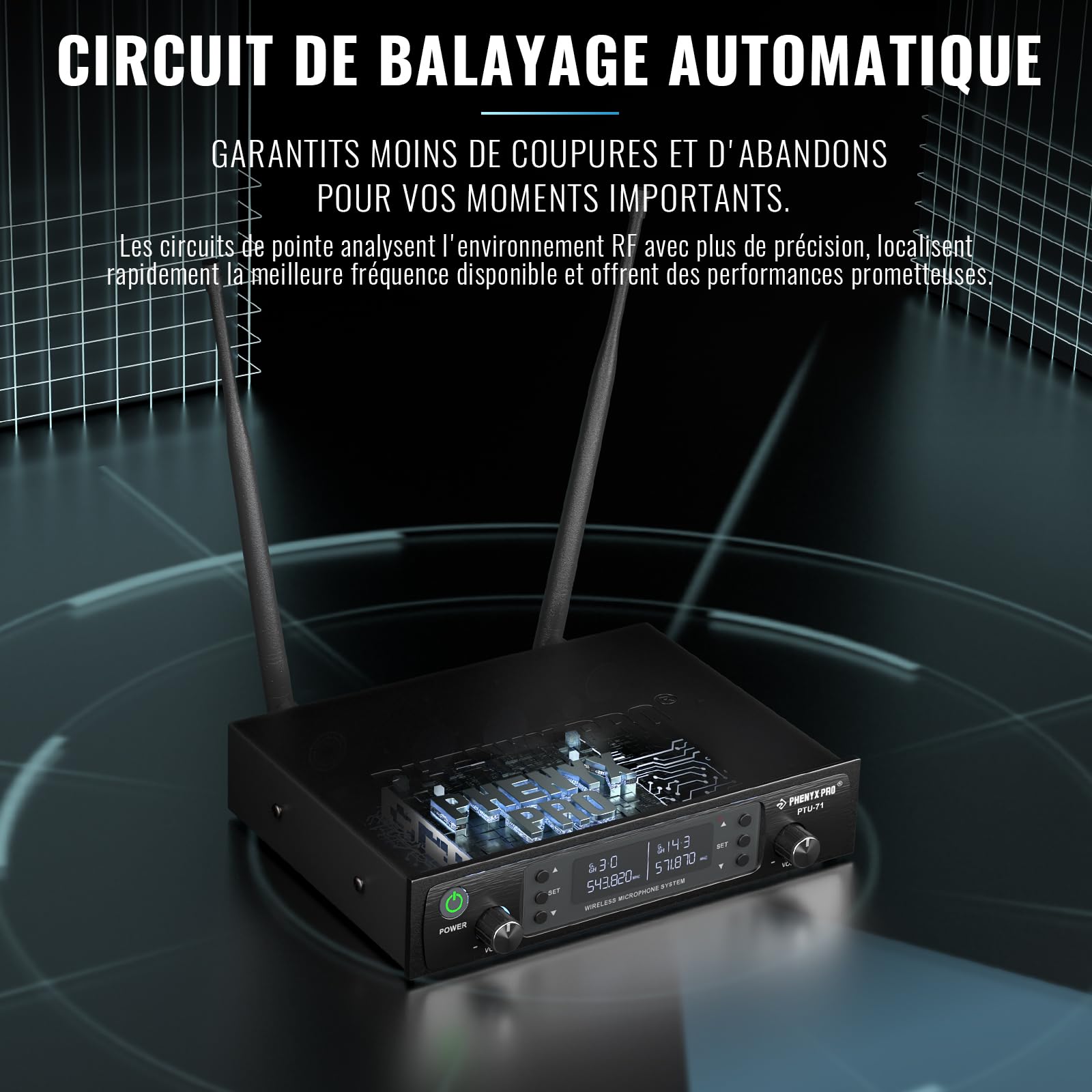 Phenyx Pro Système Micro sans Fil UHF Auto Scan PTU-71-2B