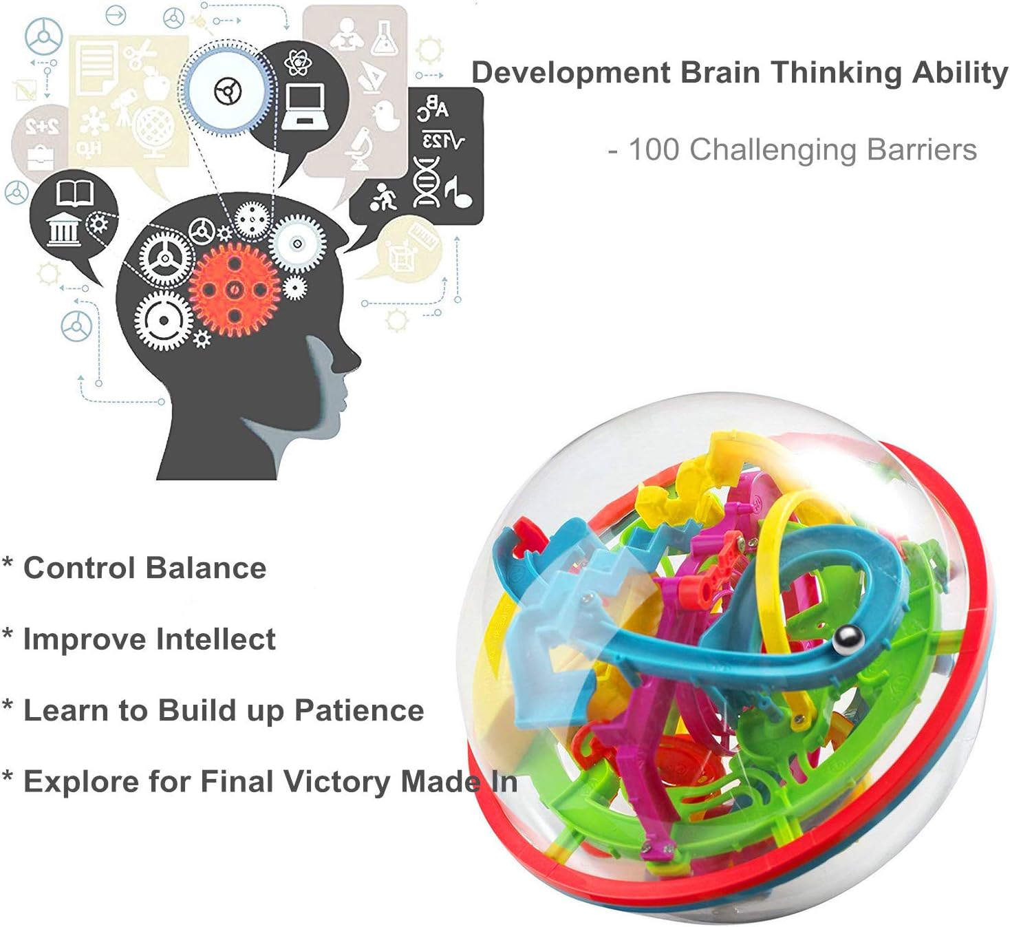 WETONG Puzzle Ball 3D Interactive Maze Ball Game (16cm,4.5'') with 100 Challenging Barriers 3D Labyrinth Maze Ball Kids Toys Magical Brain Teasers Puzzle Ball