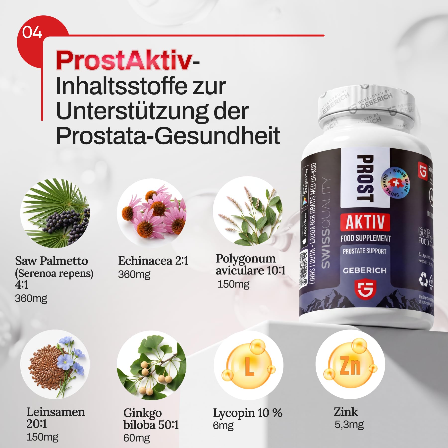Kapseln ProstAktiv | Serenoa Repens 360mg + Echinacea 360mg | Prostata-Ergänzungsmittel für Männer mit Ginkgo biloba, Lycopin, Zink | Prostata- und Harnwegsunterstützung | 30 Kapseln