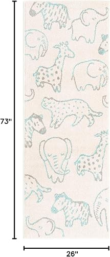 Miniatura 2 de Unique Loom Whimsy Collection - Alfombra de área (2 pies 2 pulgadas x 6 pies 0 pulgadas, marfilazul claro)