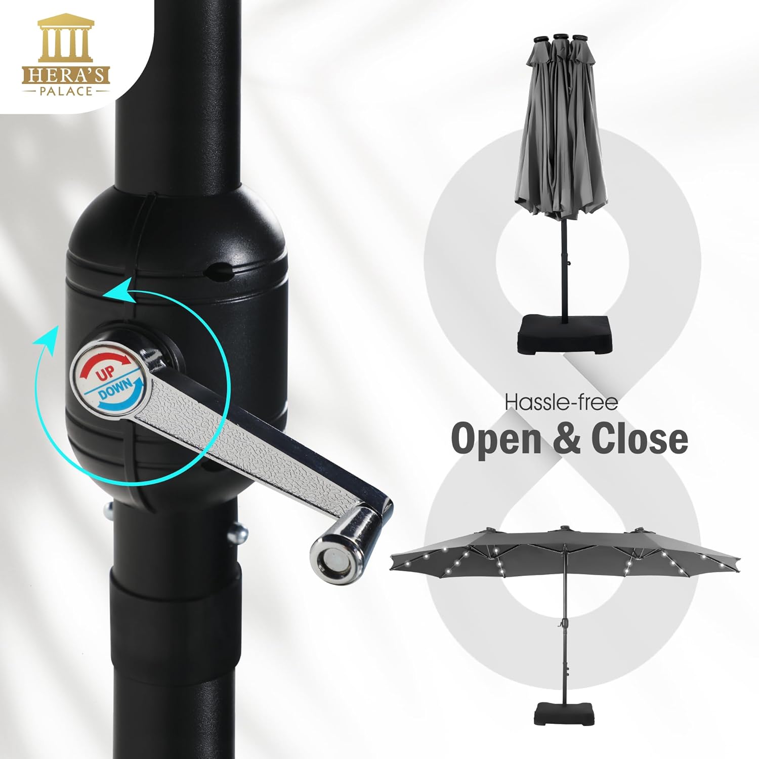 HERA'S PALACE 15ft Patio Umbrella with Base Included Double Sided Outdoor Umbrella for Patio Table Umbrella Outdoor 36 LED Solar Lights for Garden