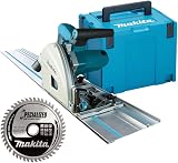 Makita Plunge Saw, SP6000J2, 165mm, 240V, 1.5m Guide Rail, 48T Blade, Electric, Bevel Capability, Close to Wall Cutting, Tip Resistant Design, Connectable to Vacuum Cleaner - 1