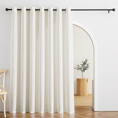 RYB HOME - Cortinas para decoración de ventanas grandes, cortinas de lino semitraslúcidas con textura de privacidad para dormitorio, sala de estar,