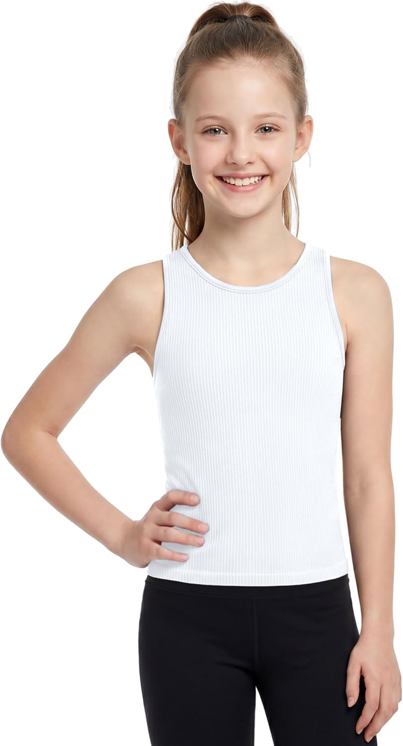 ATTRACO Ribflex Girls Ribbed Tank Top Sleeveless Athletic Racerback Tops for Kids Dance Gymnastics Casual 7-14 Years