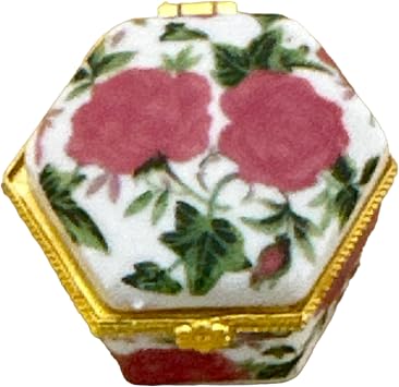 Tiny Hexagon Porcelain Trinket Box | Pink Tea Roses