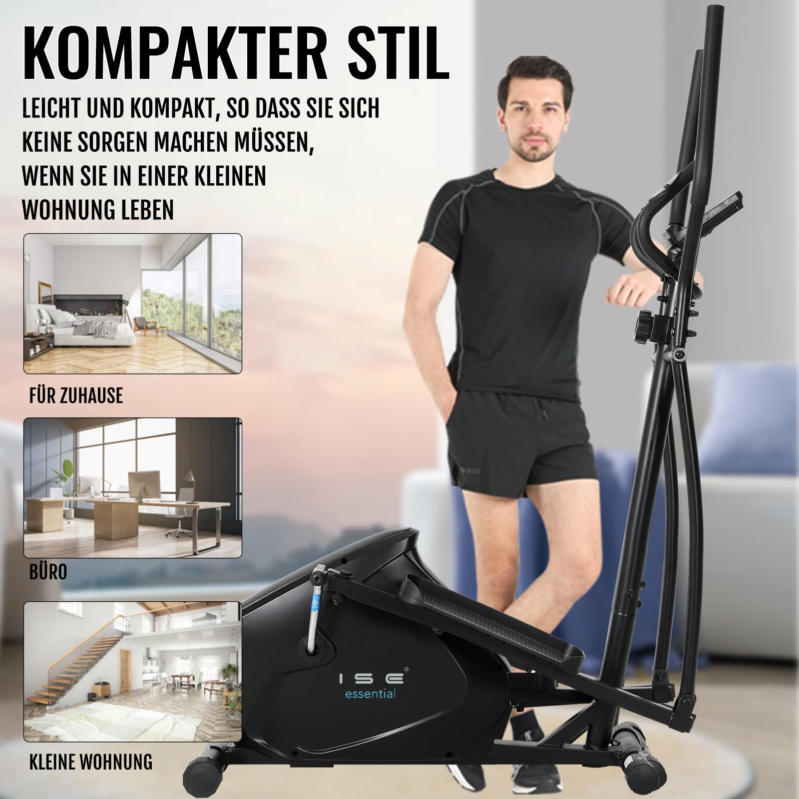 ISE Orbitrek o długości kroku 28 cm do domu, ultralekki trenażer eliptyczny z 8-stopniowym oporem, magnetyczny trener eliptyczny, składany z monitorem LCD, czujnikami tętna