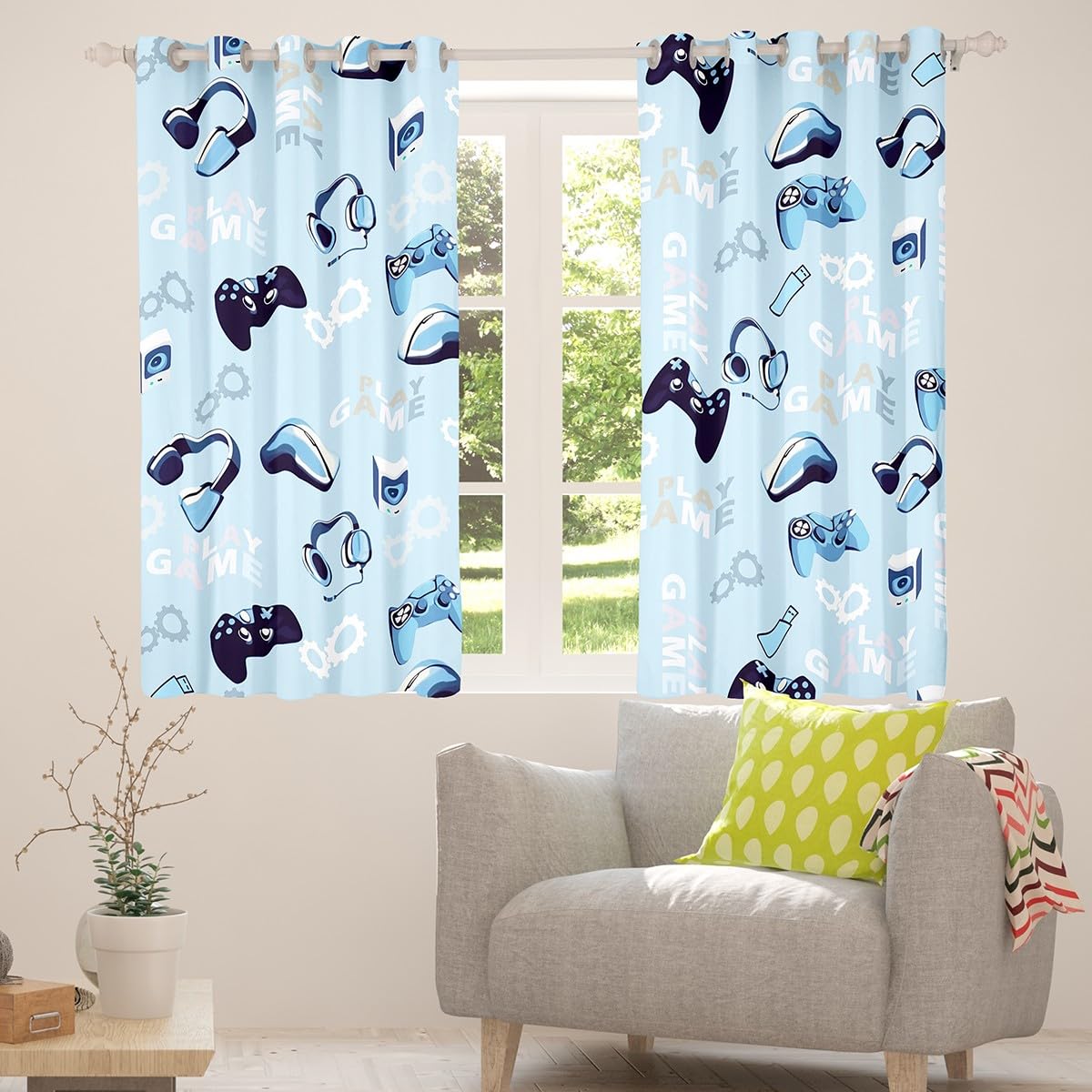 Tende moderne per finestre con mouse e auricolari, per ragazzi, ragazze e adolescenti, decorazione per la casa, per soggiorno, camera da letto, 167 x 228 cm