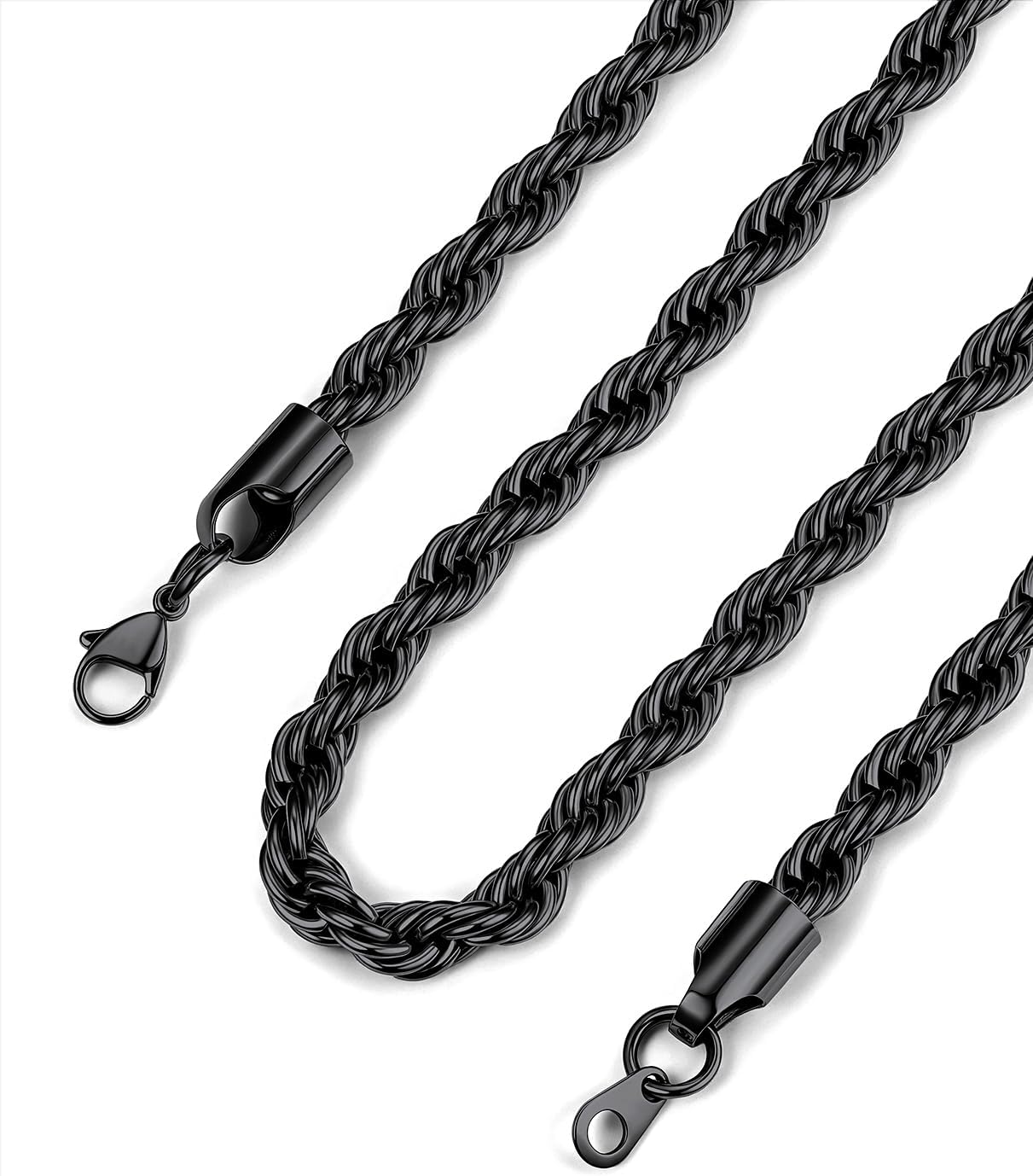 Bandmax Solid 1.5mm/2mm/3mm/6mm Rope Chains for Men Women 14K Gold Plated/Black Plated Stainless Steel Twist Chain 16-30 Inches, with Gift Box