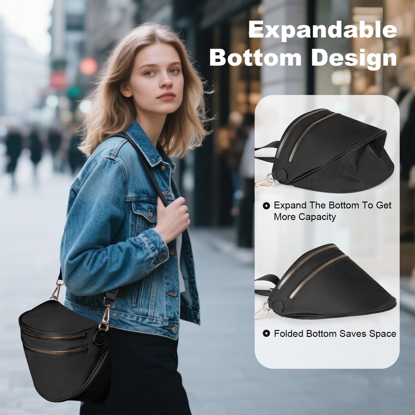 Bum Bag Checkered Crossbody Bag for Women, Nylon Bum Bags with Adjustable Strap Oversized Waist Purse Women's Large Fanny Pack - Image 3