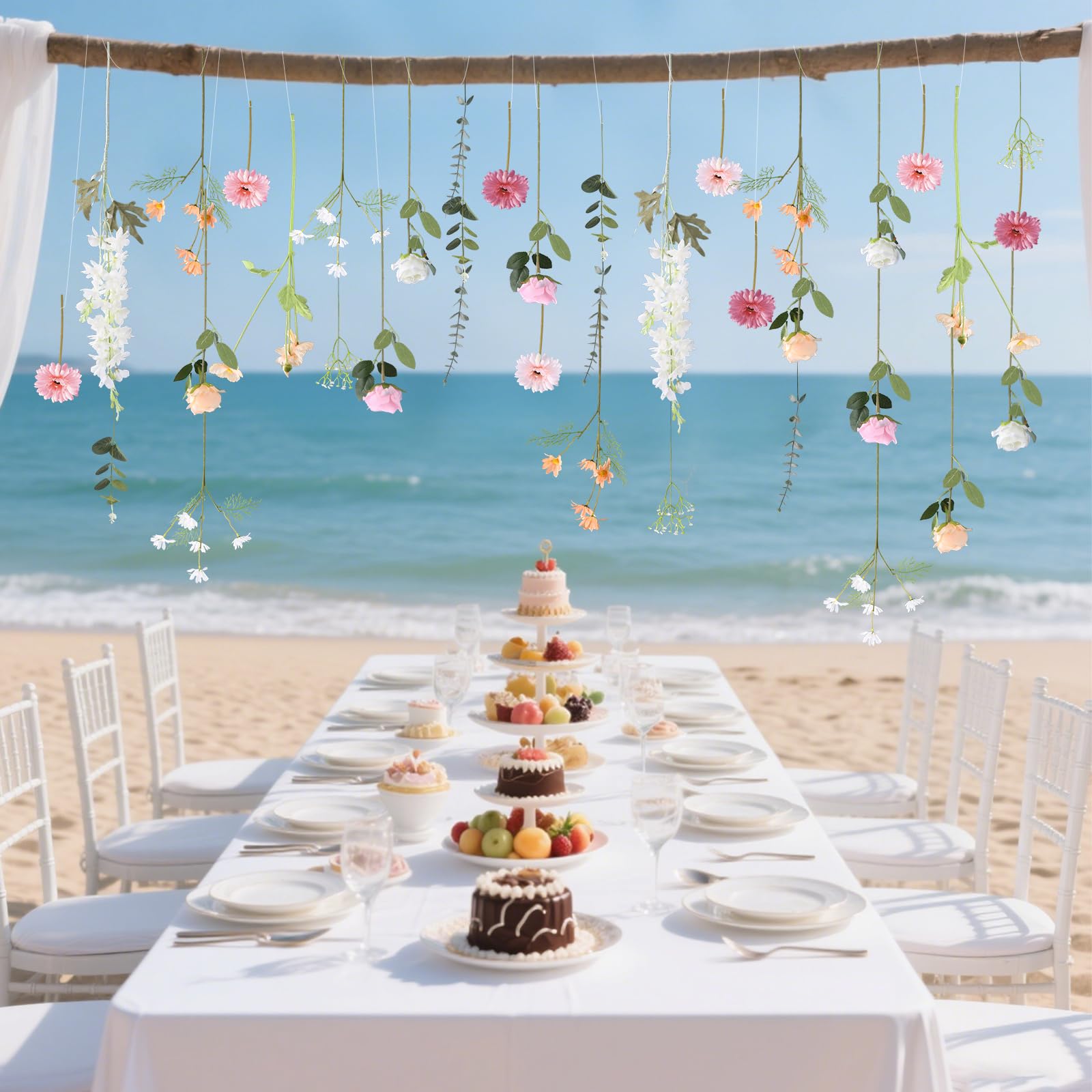 38 Stück DIY Künstliche Wildblumengirlande Hängende Blumen Set Chrysantheme Rose Eukalyptus Gänseblümchen Rittersporn Blume Girlanden Hängende Frühling Wildblume Girlanden für Baby Atem Hochzeit