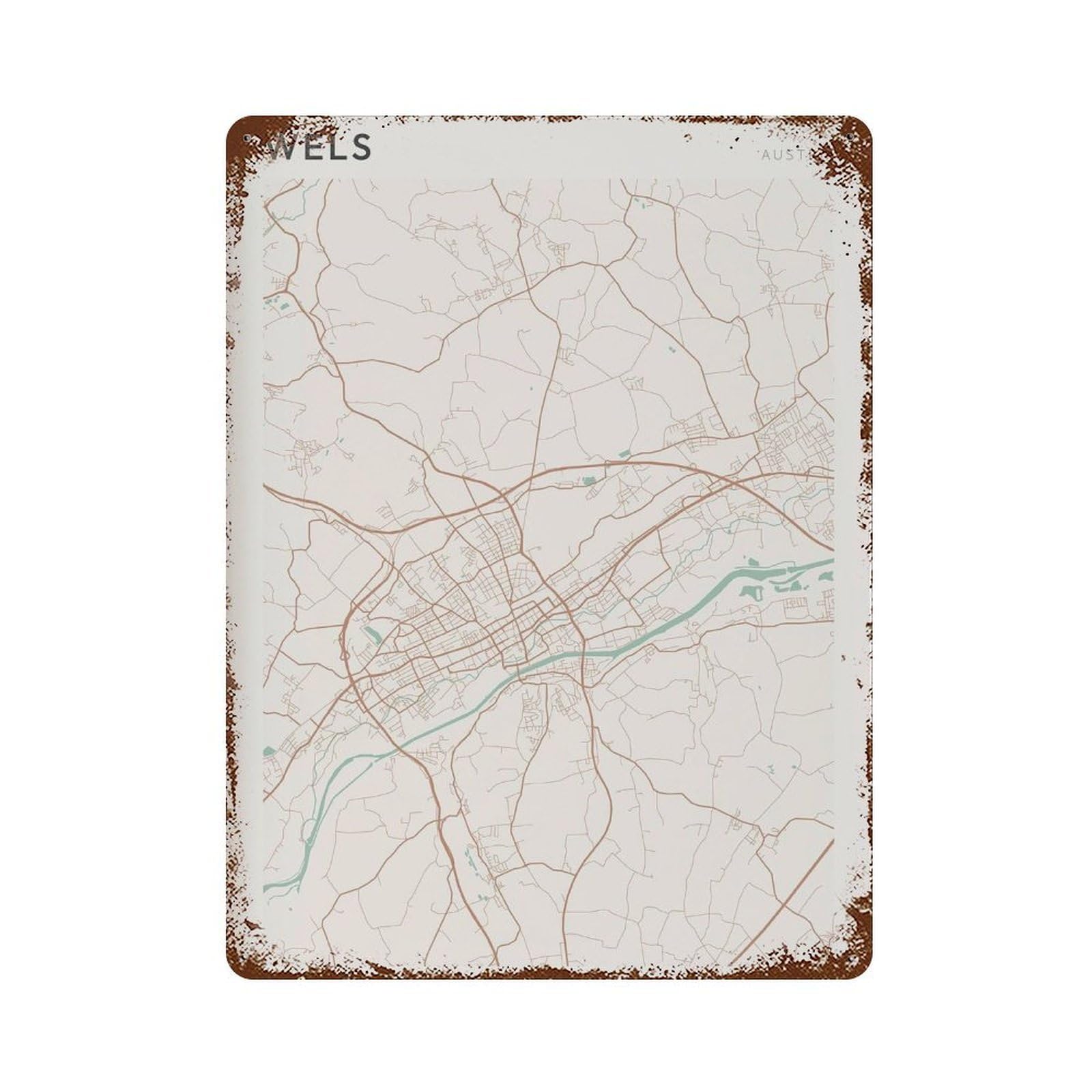 xiaoxiaoshen Wels Map Austria Travel Gift Farmhouse Decor Wall Decor Art Metal Tin Poster Modern Home Decor Art Home Bar Shop Decorations Vintage Sign 40x30cm