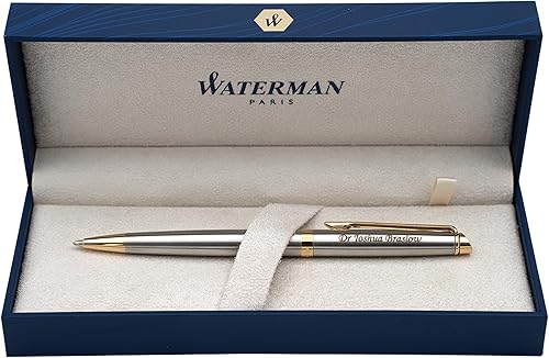 Vista 22 de Bolígrafo Waterman personalizado Bolígrafo Waterman Hemisphere grabado con acabado inoxidable cepillado y borde plateado. Bolígrafo de regalo