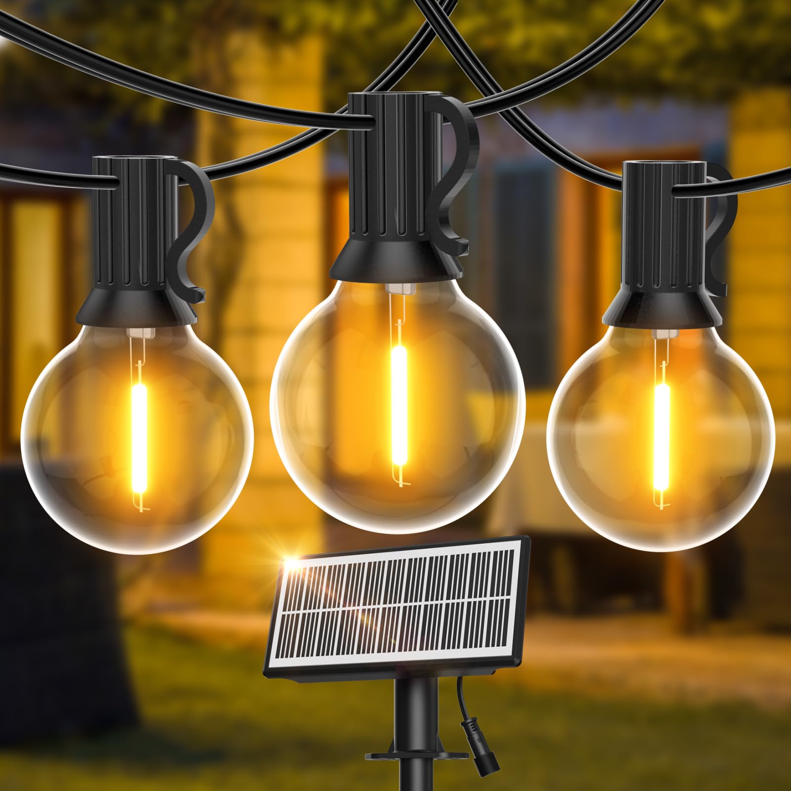 SUWIN Catena Luminosa Esterno Solare, 9M Luci Stringa da Esterno con 15+1 Lampadine LED G40 Bianco Caldo 4 Modalità, Impermeabile IP65 Luci Natale Solare Esterno per Patio, Jardin, Balcon, Fête