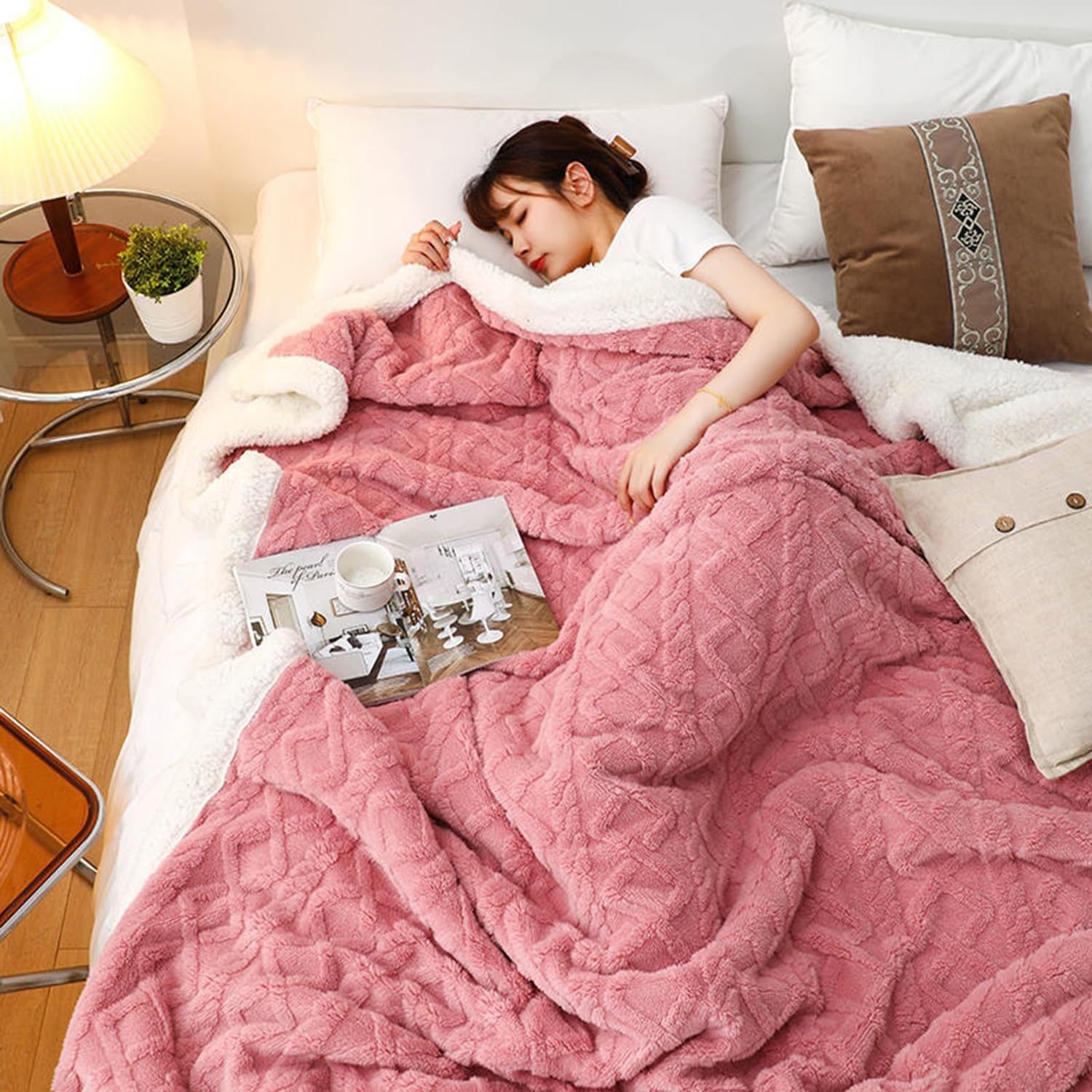 Superweiche Sherpa-Fleece-Decke Mit Hahnentritt – Kuschelig, Waschbar, Twin-Größe