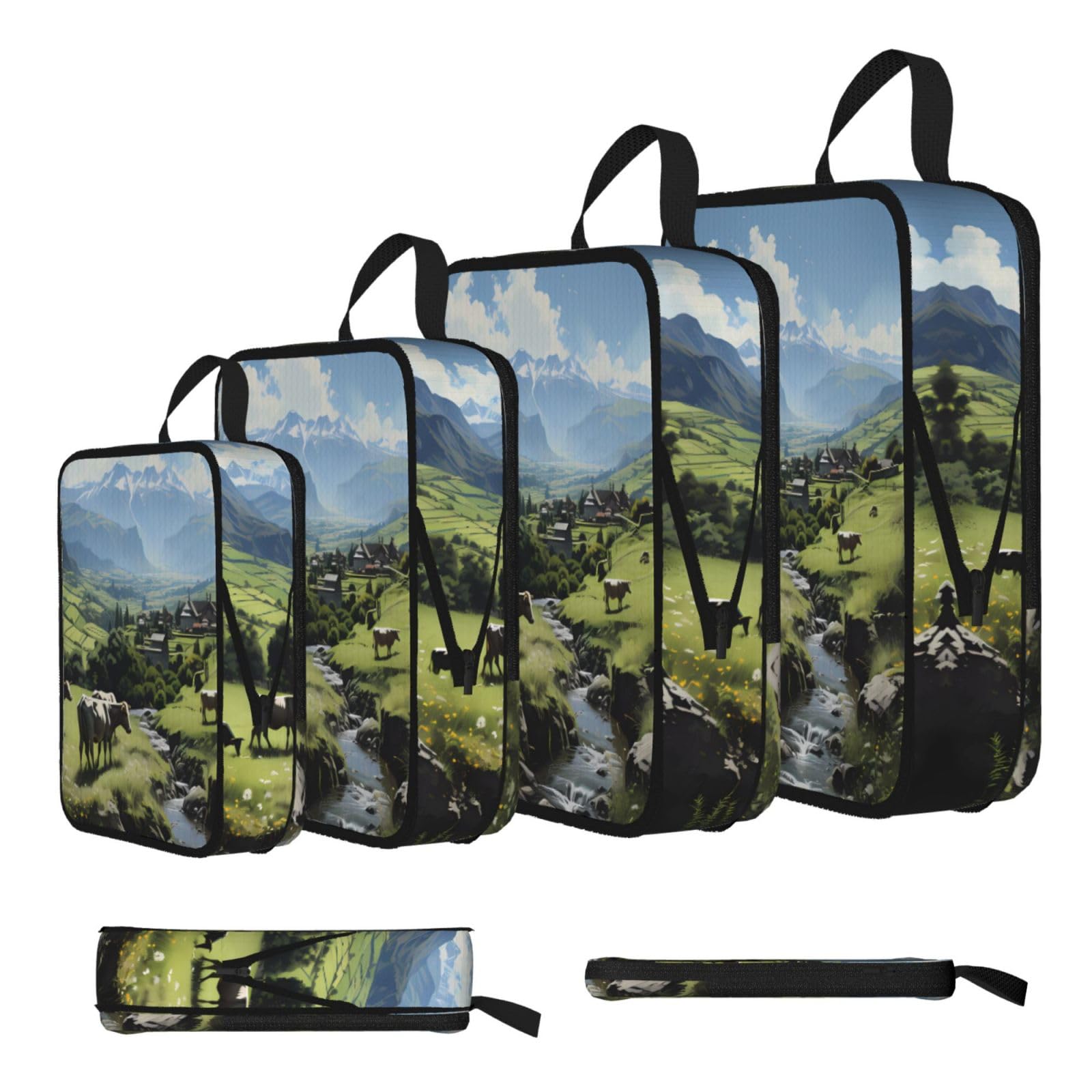 Sxzvvbn Black Alpine Farm Cows Compression Packing Cubes 4 Piece Set