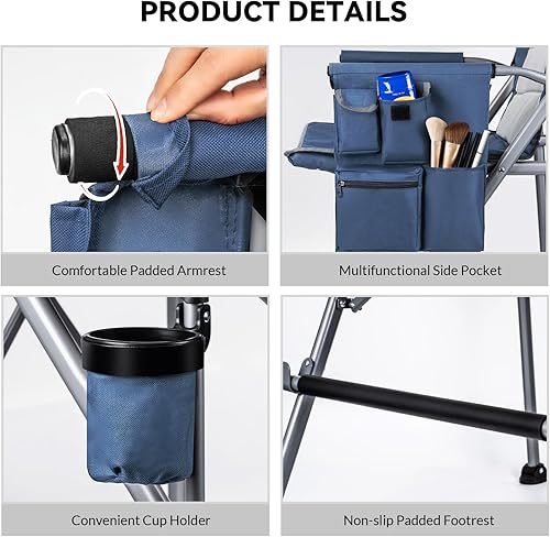 Miniatura 6 de Silla alta plegable para salón de maquillaje, silla portátil para sesión de fotos plegable de altura de barra de campamento con bolsa Stroage,