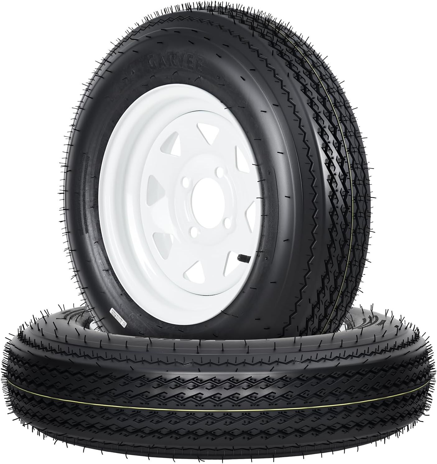 Durable All-Weather Trailer Tire & Wheel Set - 5.30-12, Load Range C, 6PR, 4 Lug White Modular Rims - For Utility, Boat, Camper Trailers - PCD 101.6x4, Center Hole 70, ET=0